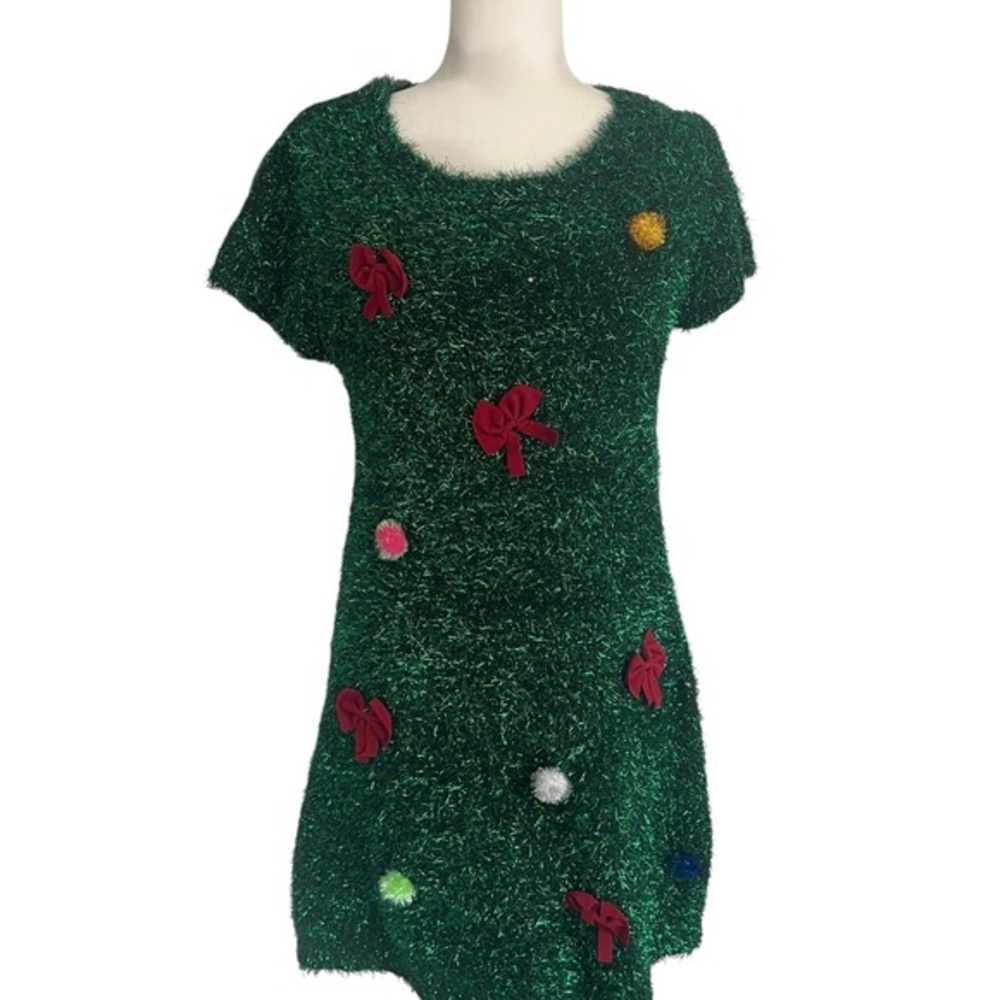 Festive Christmas Holiday Green Sweater Dress